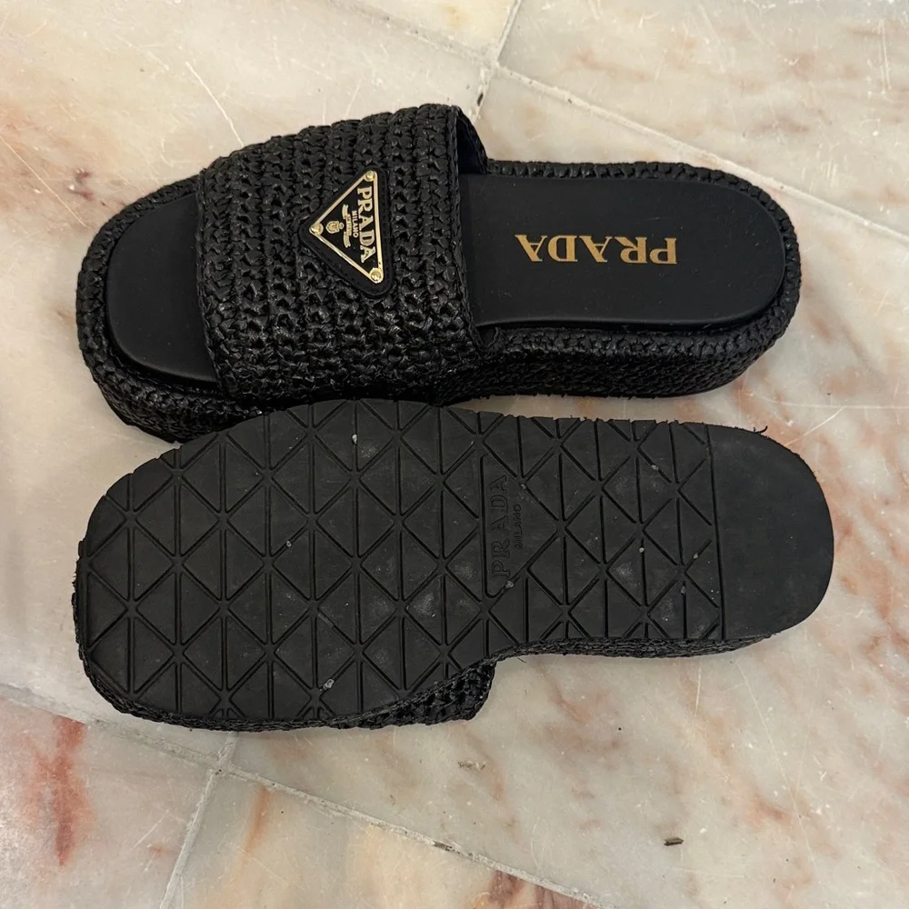 Prada Black raffia sandal Slides - Picture 2 of 3